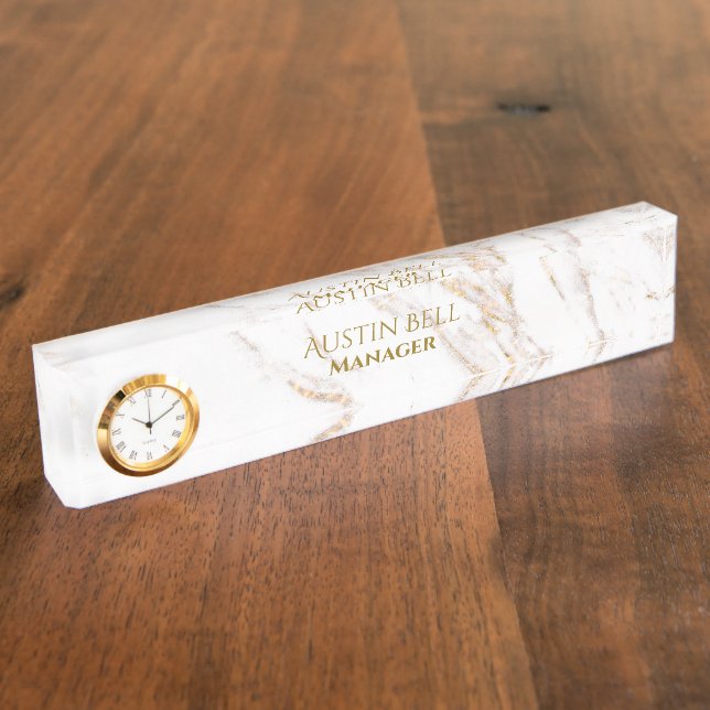 Gold and White Marble Personalized  Desk Name Plate (Side)