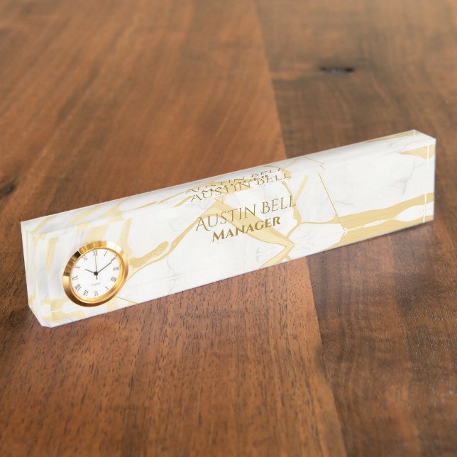 Gold and White Marble Personalized  Desk Name Plate (Side)