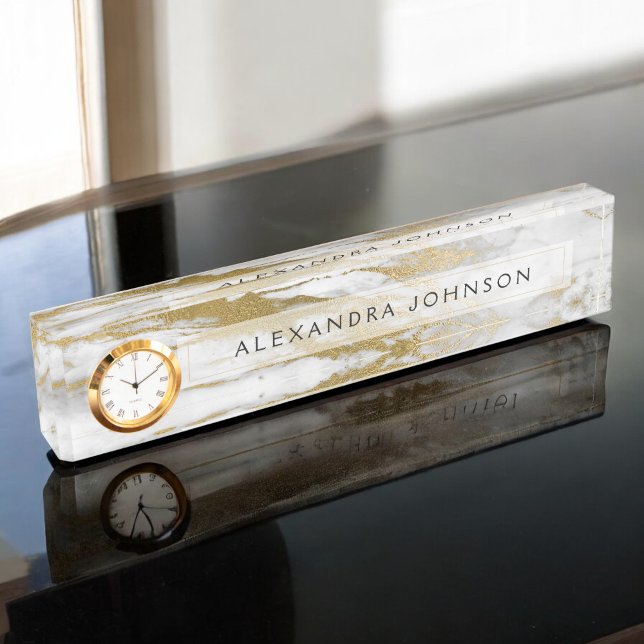 Gold and White Marble Professional Modern Desk Name Plate (Creator Uploaded)