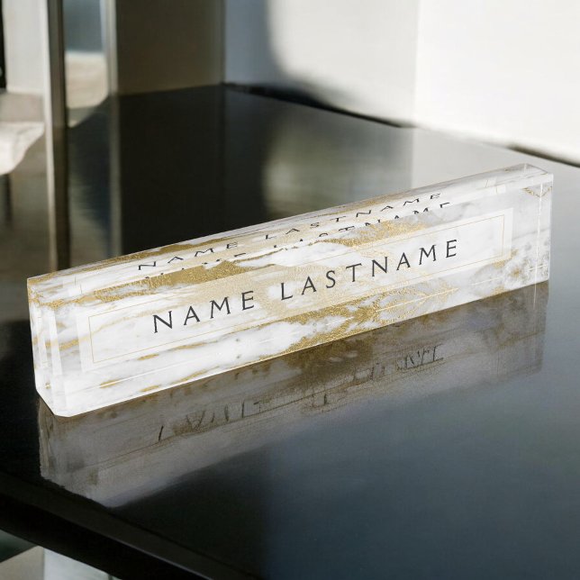 Gold and White Marble Professional Modern Desk Name Plate (Creator Uploaded)