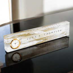 Gold and White Marble Professional Modern Desk Name Plate