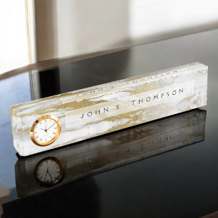 Gold and White Marble Professional Modern Desk Name Plate