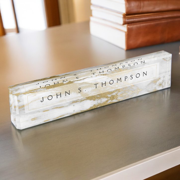 Gold And White Marble Professional Modern Desk Name Plate