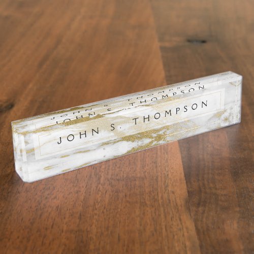 Gold and White Marble Professional Modern Desk Name Plate