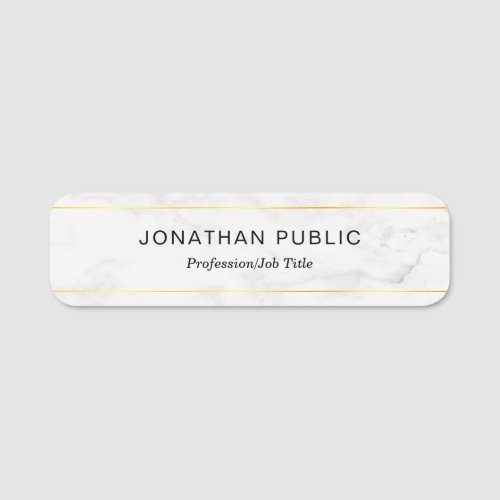 Gold And White Marble Simple Template Modern Name Tag