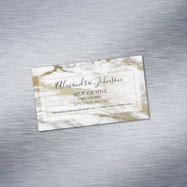 Gold and White Marble Stone Professional Modern Business Card Magnet (In Situ)