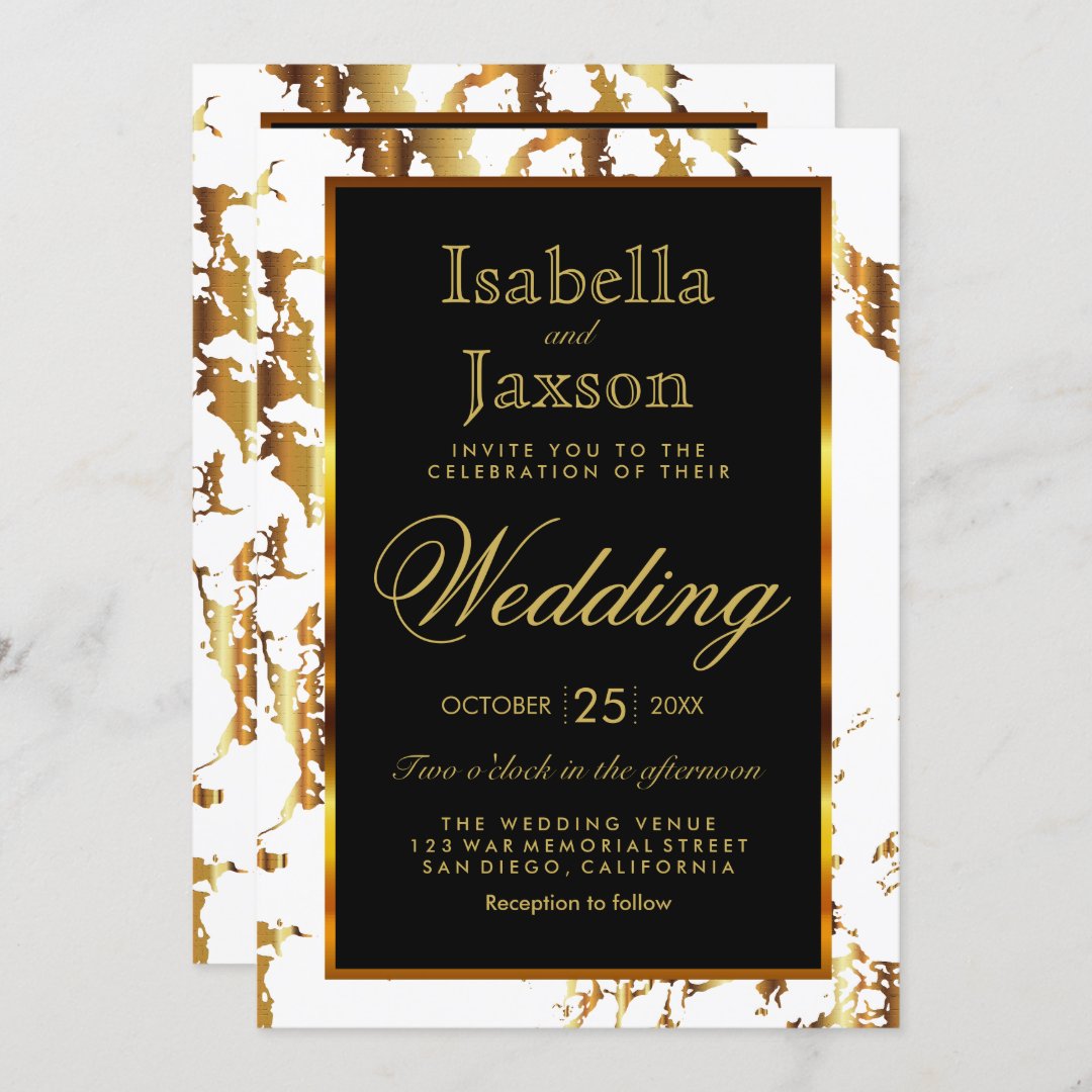 Gold And White Marble With Black Invitation 