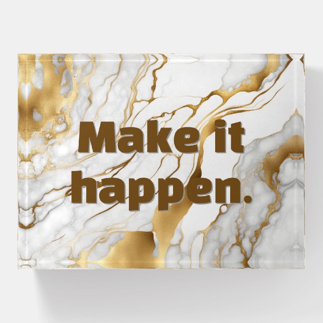 Gold and White Marble with Quote Paperweight (Front)