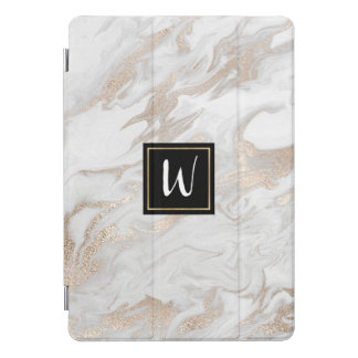 Gold and White Marbled Monogrammed iPad Pro Cover