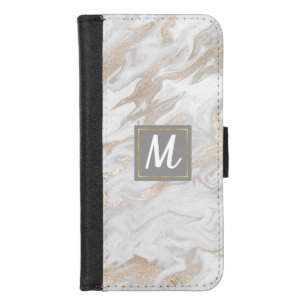 Gold and White Marbled Monogrammed iPhone 8 Wallet