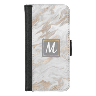 Gold and White Marbled Monogrammed iPhone 8 Wallet