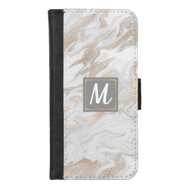 Gold and White Marbled Monogrammed iPhone 8 Wallet (Front)