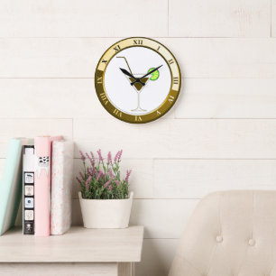 Gold and White Martini Bar Clock