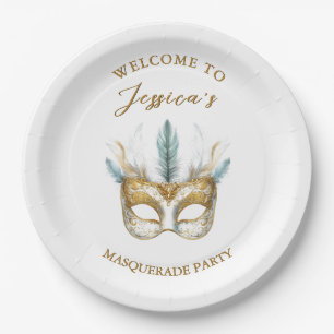 Gold and white mask Masquerade Party Birthday Paper Plates