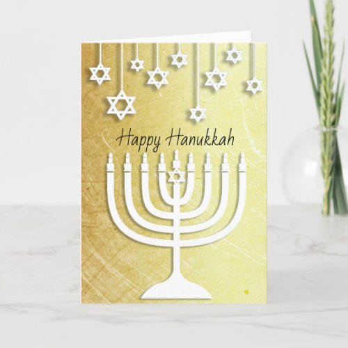 Gold and White Menorah Happy Hanukkah Card