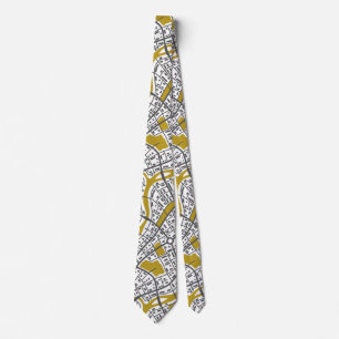Gold and White Men's Topographic Map Neck Tie