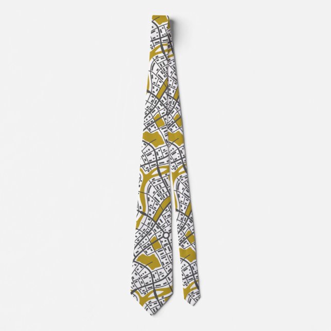 Gold and White Men's Topographic Map Neck Tie (Front)