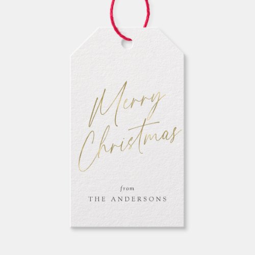 Gold and White Merry Christmas Calligraphy  Gift Tags