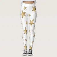 gold and white metallic stars fashion leggings Zazzle