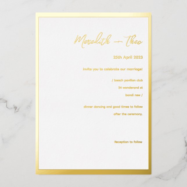 Gold And White Minimal Elegant Wedding Foil Invita Foil Invitation (Front)