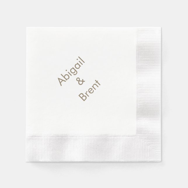 Gold and White Modern Coined Wedding Cocktail Napkins (Front)