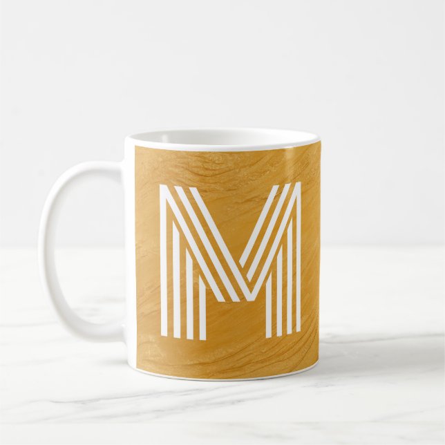 Gold and White Modern Custom Initial Coffee Mug  (Left)