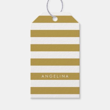 Gold And White Modern Striped Pattern Custom Name Gift Tags by icases at Zazzle
