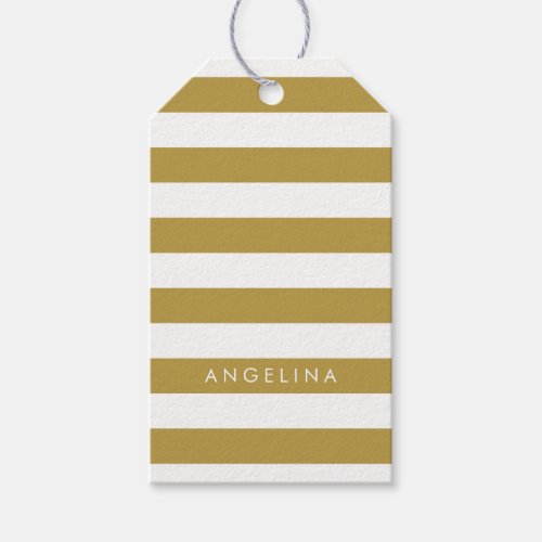 Gold and White Modern Striped Pattern Custom Name Gift Tags