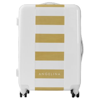 Gold And White Modern Striped Pattern Custom Name Luggage by MarshEnterprises at Zazzle