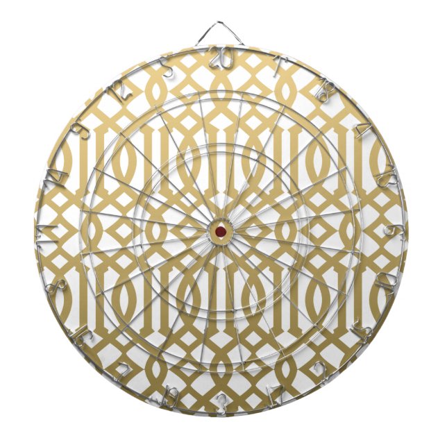 Gold and White Modern Trellis Pattern Dart Board (Front)