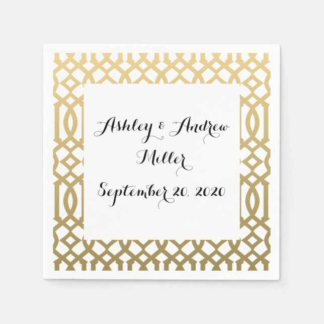 Gold and White Modern Trellis Pattern Napkins (Front)