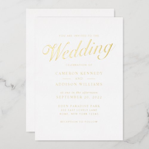 Gold and White Modern Wedding Gold Foil Invitation