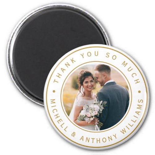 Gold and White Modern Wedding Photo Thank You Magnet