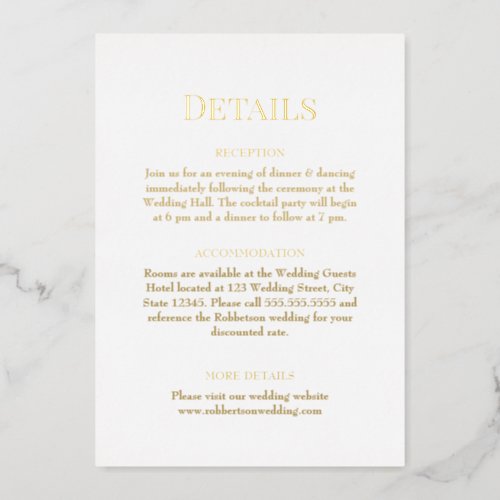 Gold and White Monogram Wedding Details Foil Invitation