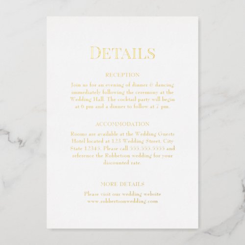 Gold and White Monogram Wedding Details Foil Invitation