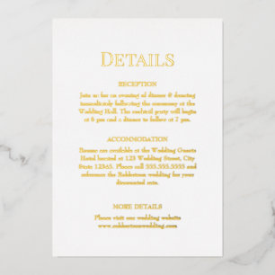 Gold and White Monogram Wedding Details Foil Invitation