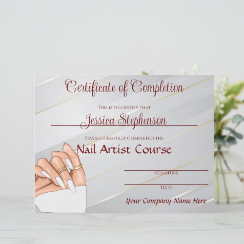 Gold and White Nail Artist Certificate