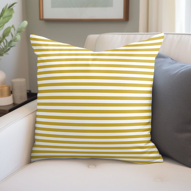 Gold and White Nautical Stripes Throw Pillow (Creator Uploaded)