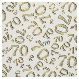 Gold and White Number 70 Typography Pattern Fabric
