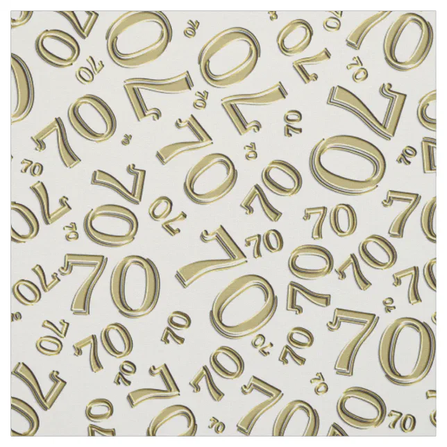 Gold and White Number 70 Typography Pattern Fabric | Zazzle