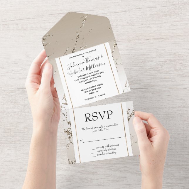 Gold and White Ombre Glitz Marble All In One Invitation (Tearaway)