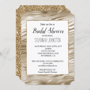 Gold and White Ombre Zebra Animal Bridal Shower Invitation