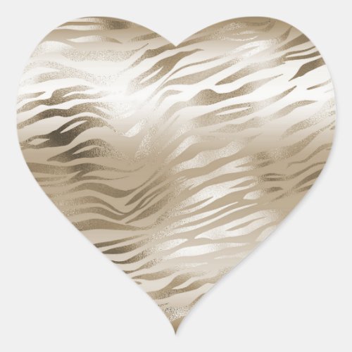 Gold and White Ombre Zebra Animal Print Heart Sticker