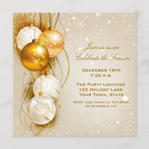 Gold and White Ornaments Holiday Invitation