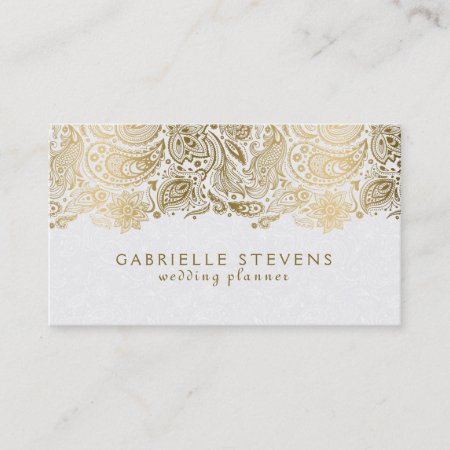Gold And White Paisley Lace Business Card