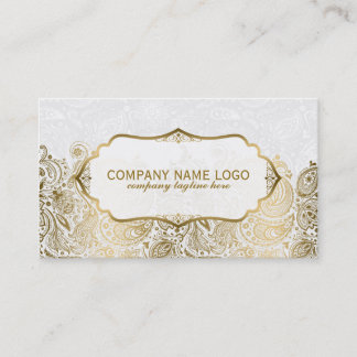 Gold And White Paisley Lace Business Card