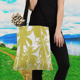 Gold and White Palm Trees Design Tote Bag