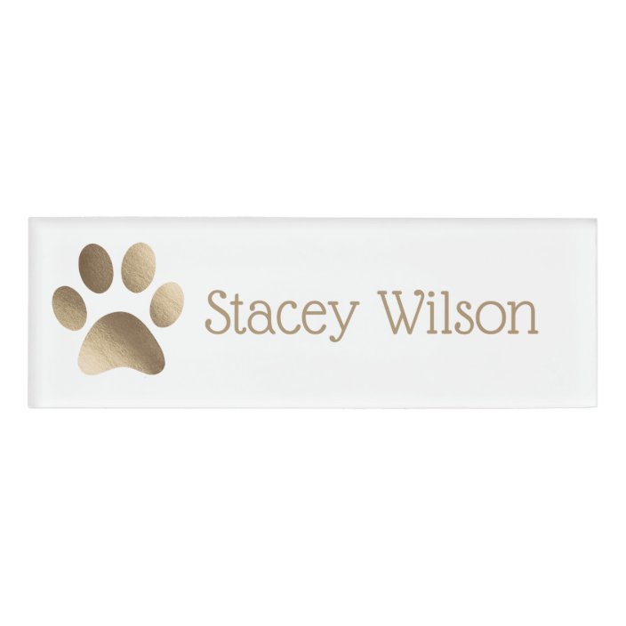 Gold And White Paw Print Logo Name Tag Zazzle Com
