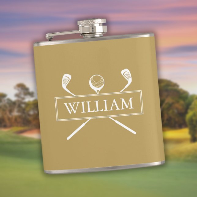 Gold And White Personalized Name Clubs And Ball Flask (Gold And White Personalized Name Clubs And Ball Flask)