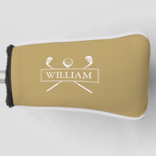Gold And White Personalized Name Clubs And Ball Golf Head Cover